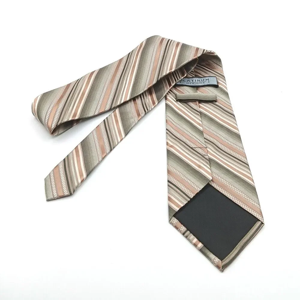 Platinum Designs Silk Tie Mens XL 66.5” Green Gold Thin Stripe Designer Wide New